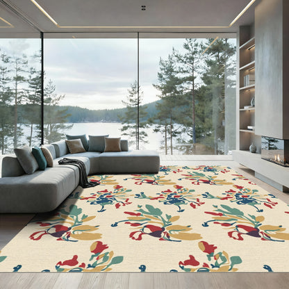Crimson Teal Yellow Abstract Floral Arrangement Rug
