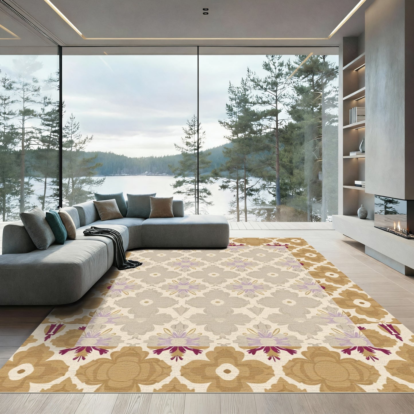 Gold Plum Medallion Floral Rug