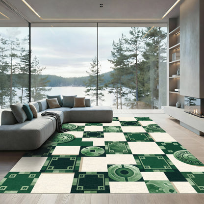 Green Jade Circular Geometric Chessboard Rug