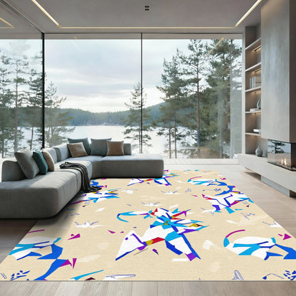 Abstract Modern Blue White Geo Splash Rug