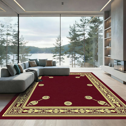 Crimson Gold Ornate Border Medallion Rug