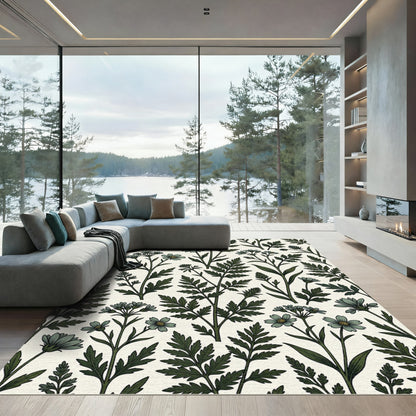 Sage Green Botanical Meadow Field Rug