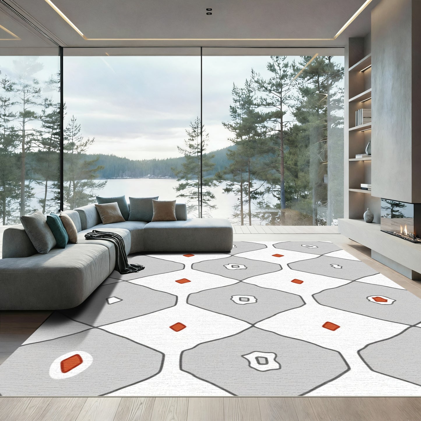 Terracotta Red Diamond Geo Pattern Rug