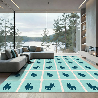 Teal Dog Silhouettes Tile Rug