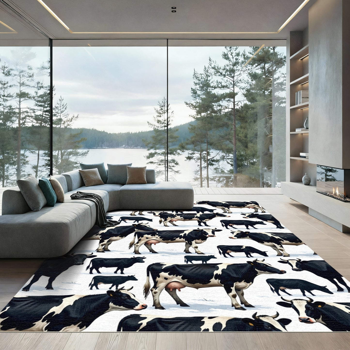 Playful Black and White Dairy Cow Rug
