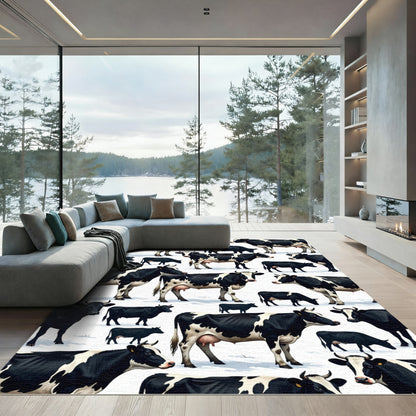 Playful Black and White Dairy Cow Rug