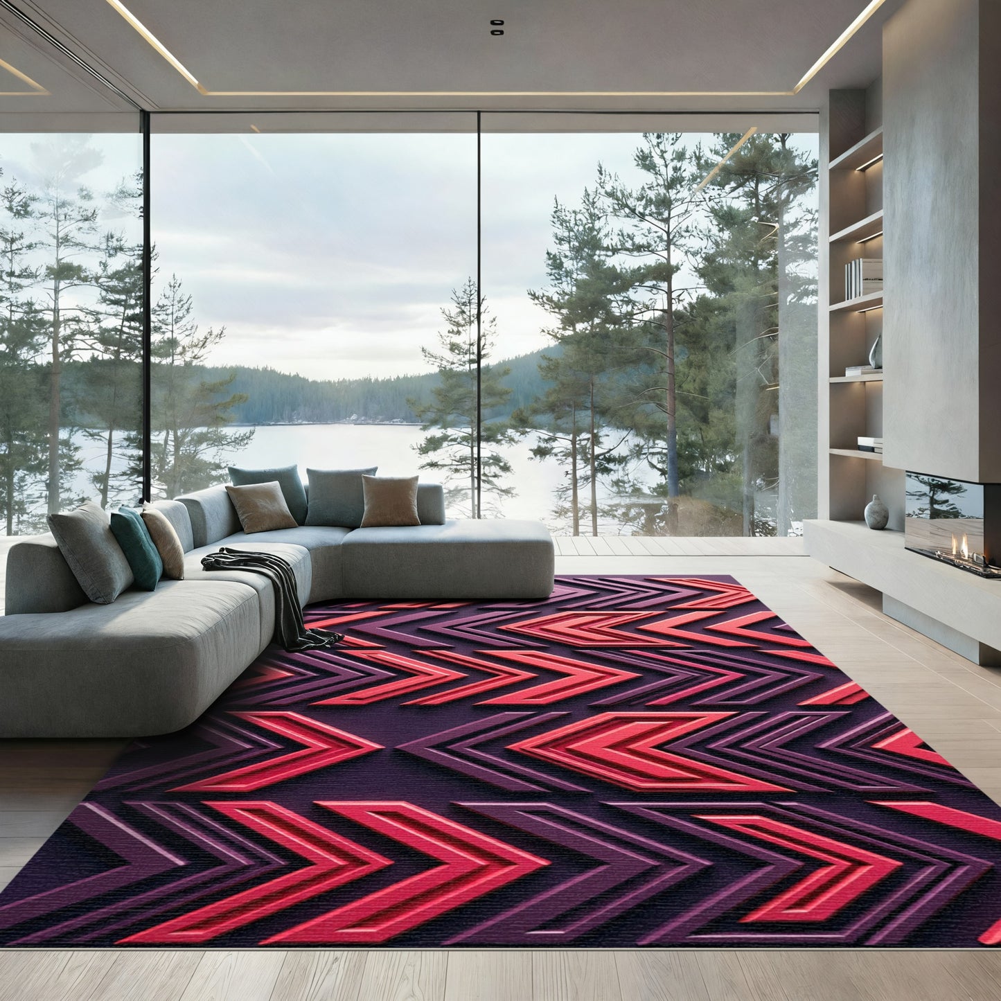 Crimson and Plum Chevron Arrows Rug