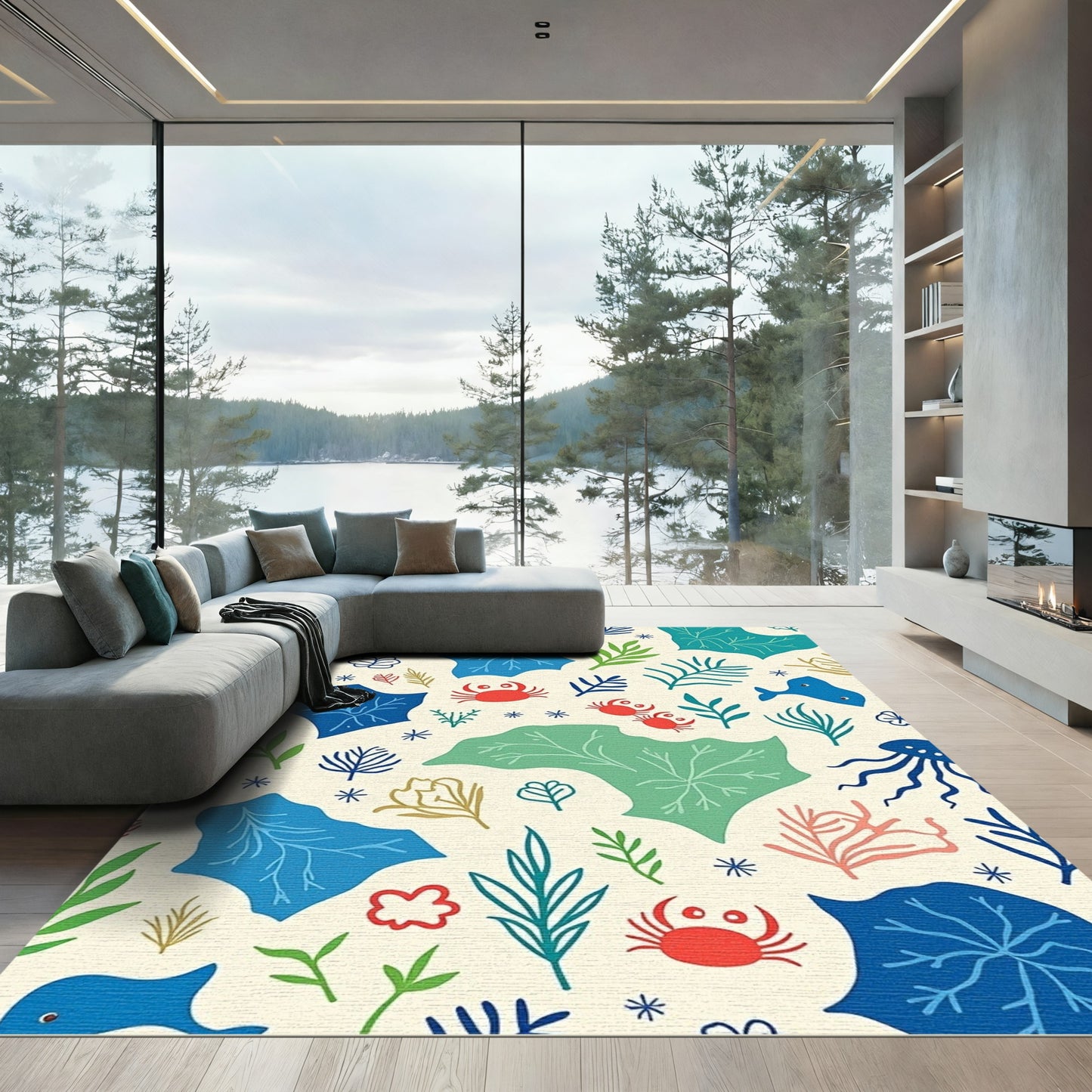 Whimsical Undersea Life Red Crab Rug