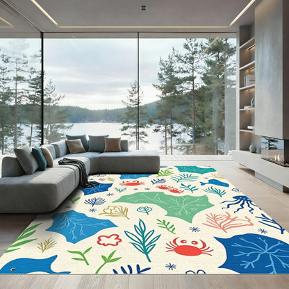 Whimsical Undersea Life Red Crab Rug