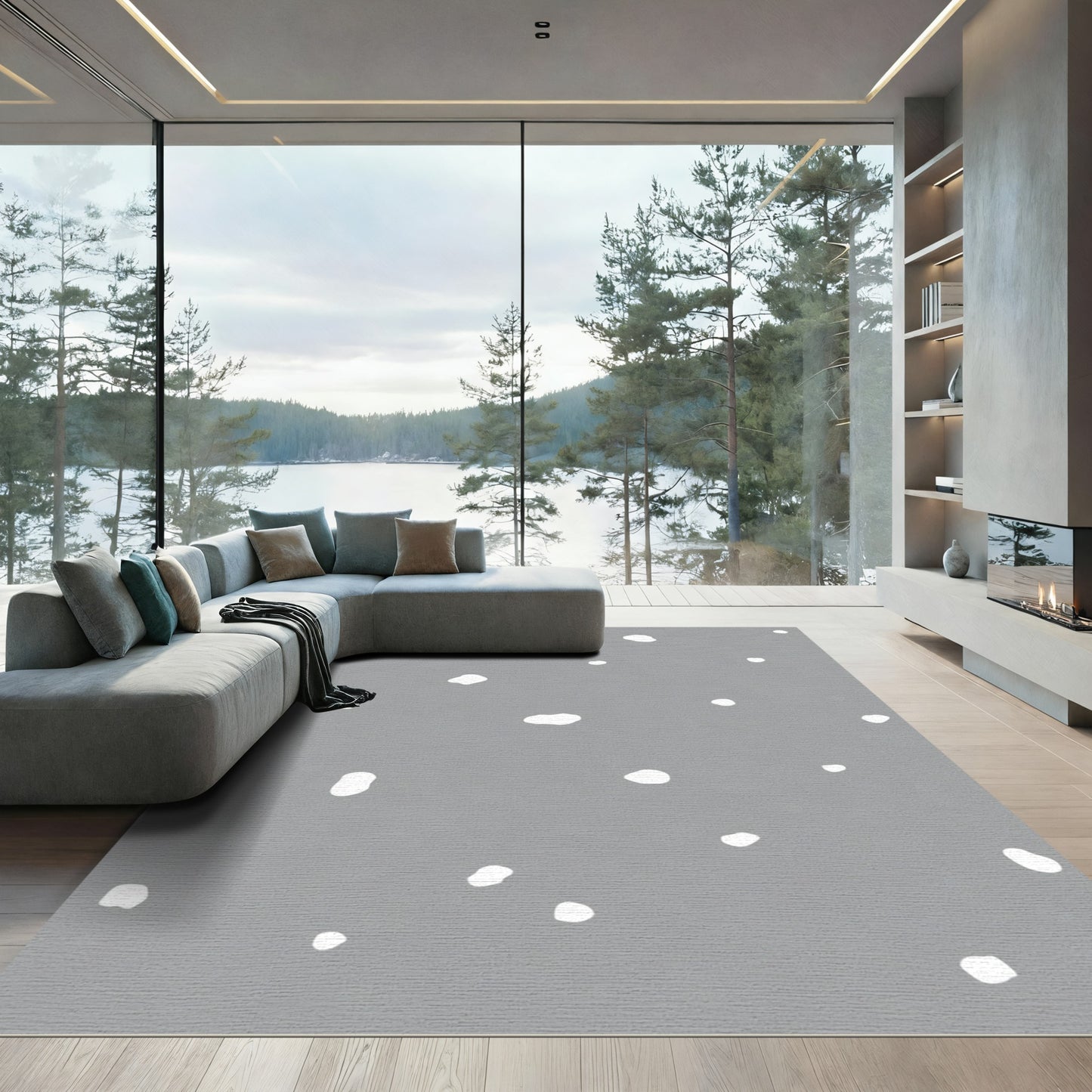 Gray White Abstract Dot Scatter Rug