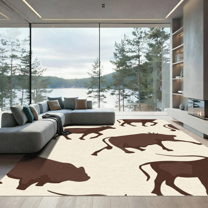 Brown Herd Silhouette Cave Painting Rug