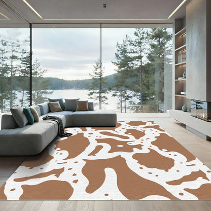 Brown White Abstract Splatter Rug