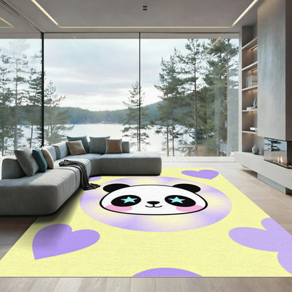 Cute Panda With Star Eyes Hearts Rug