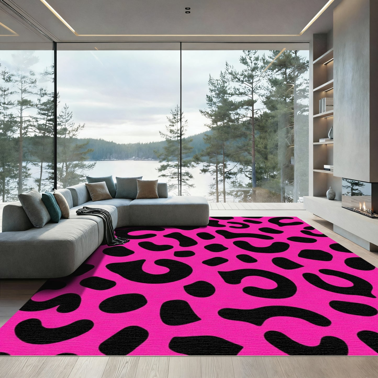 Bright Pink Black Spotty Spot Rug