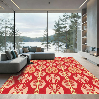 Red Yellow Ornate Medallion Rug