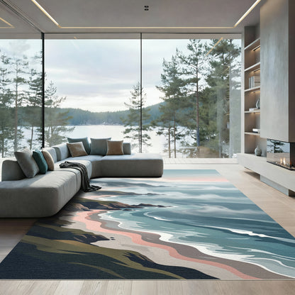 Coastal Sunrise Pastel Ocean Waves Rug