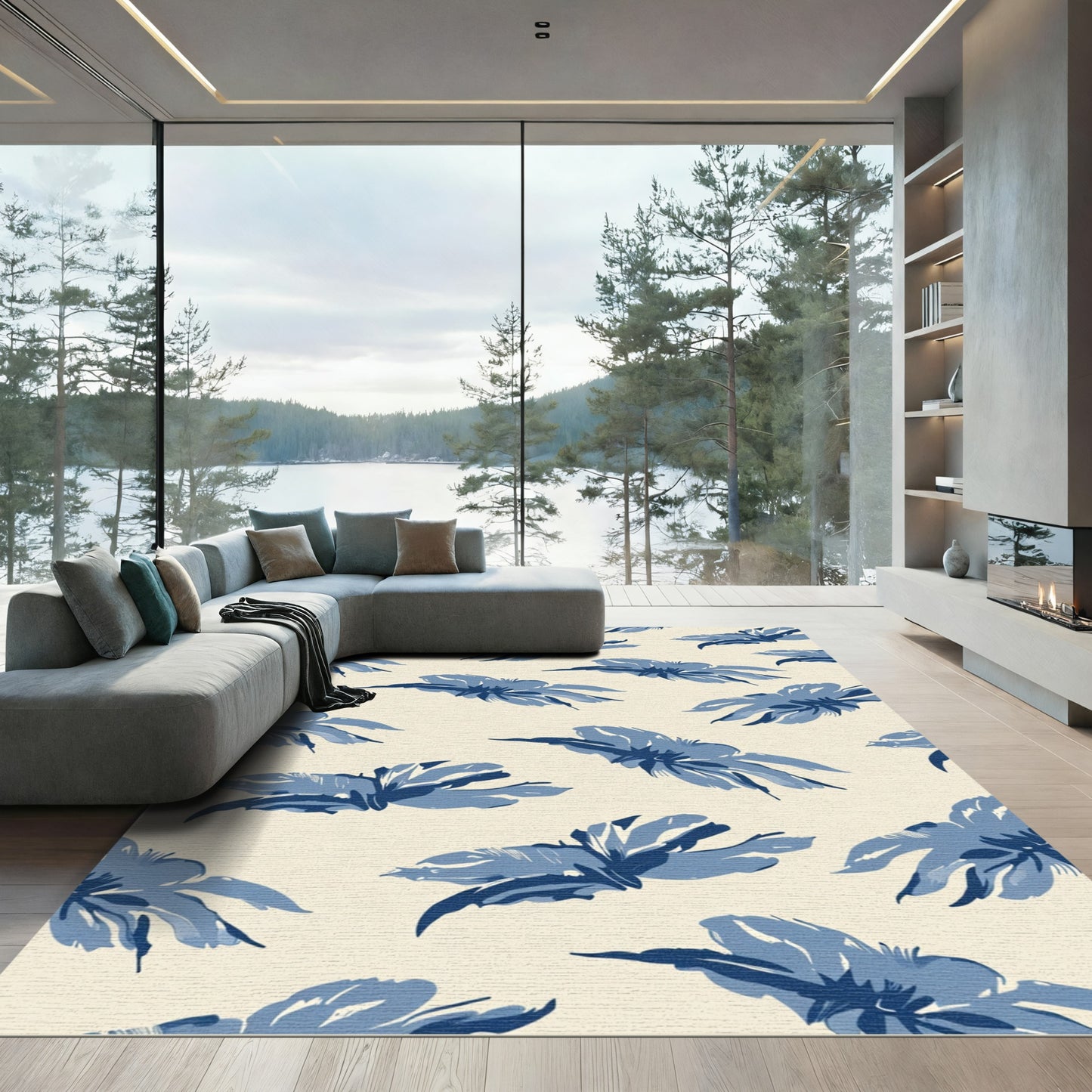 Indigo Brushstroke Floral Repeat Rug