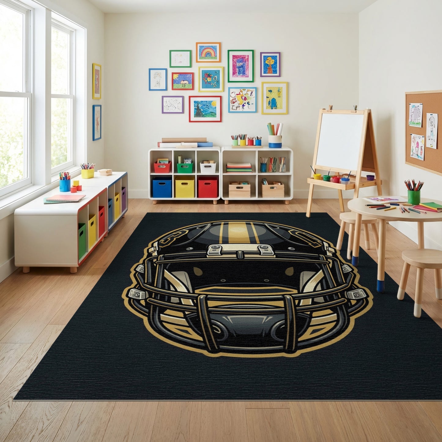 Bold Black Gold Striped Helmet Rug