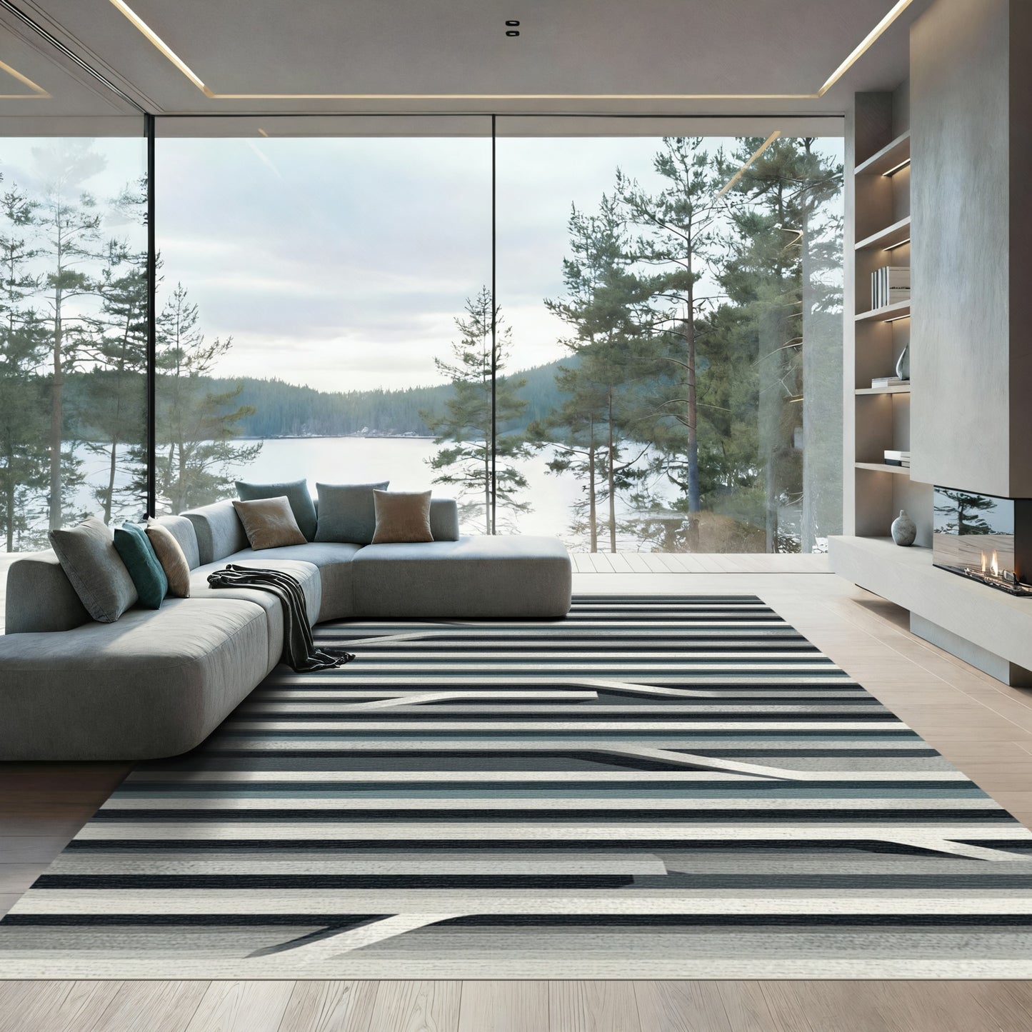 Monochromatic Abstract Gray Linear Stripe Rug