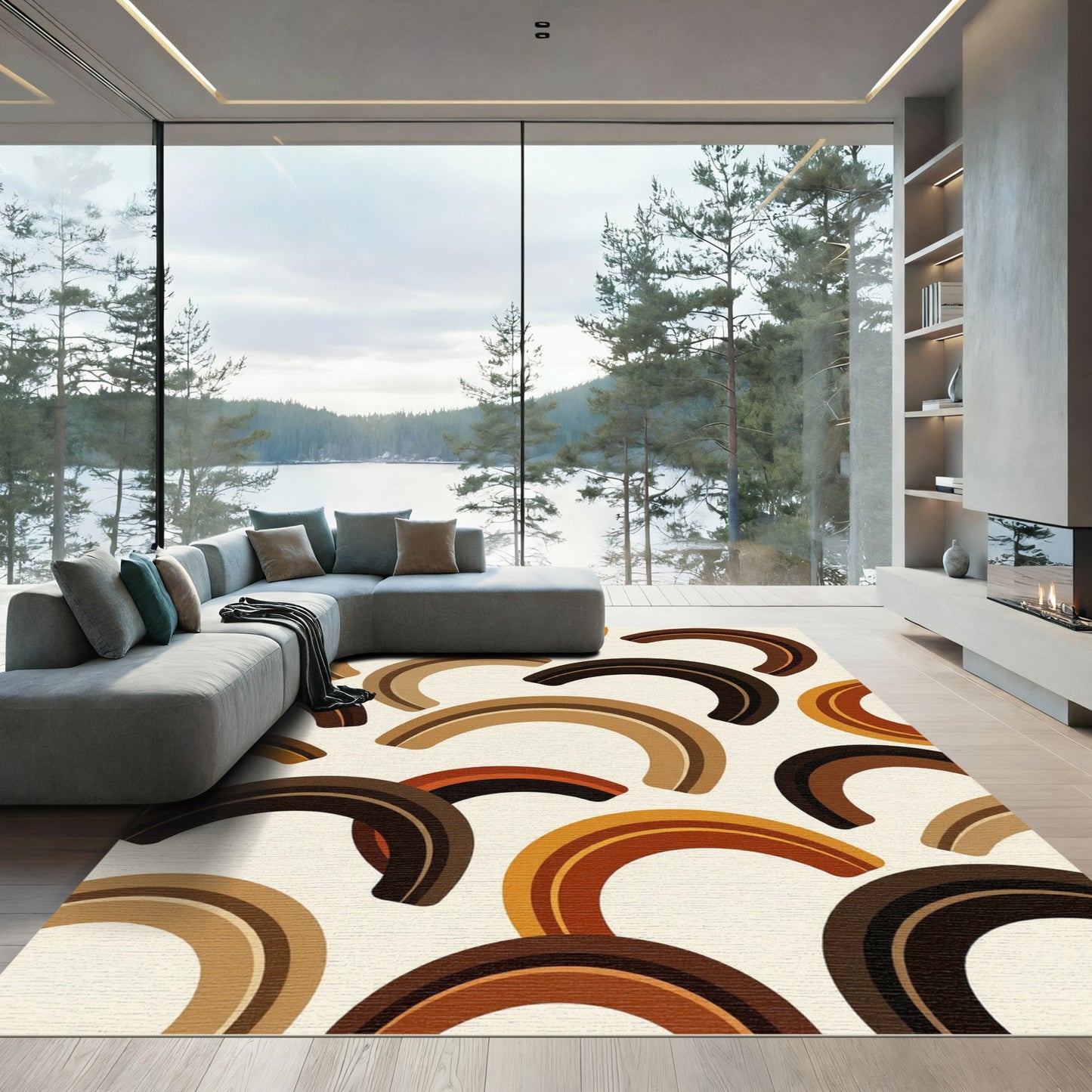 Vintage Earth Tone Arc Pattern Rug