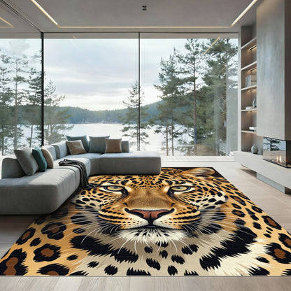 Majestic Close up Golden Leopard Portrait Rug