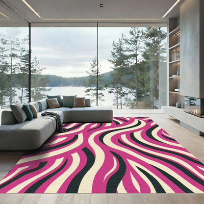 Bold Pink Ivory Swirling Lines Rug