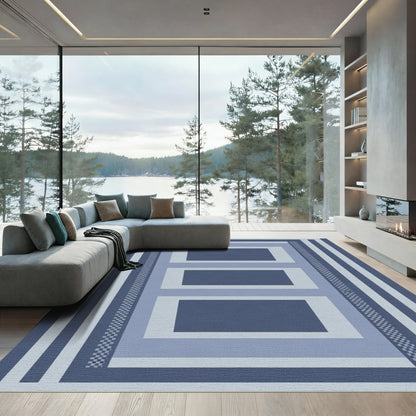 Modern Navy Blue Geometric Stripe Rug