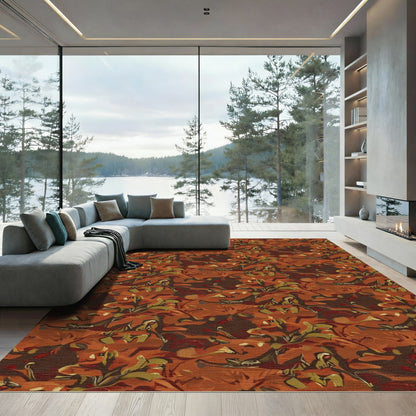 Autumnal Earth Tones Abstract Foliage Rug