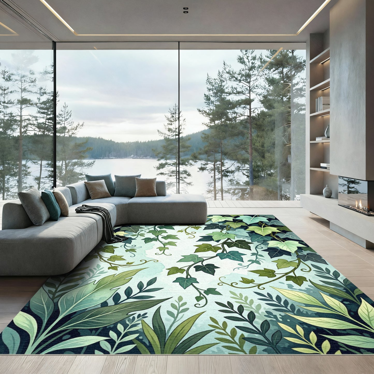 Lush Green Botanical Ivy Foliage Rug