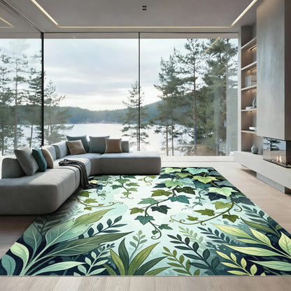 Lush Green Botanical Ivy Foliage Rug