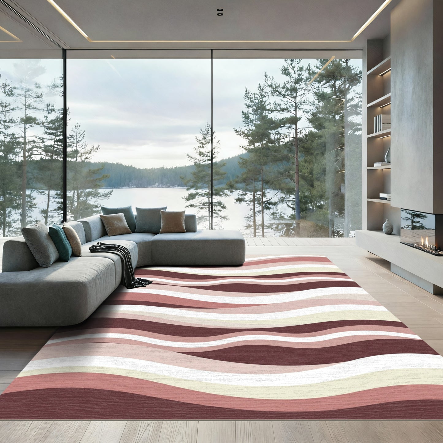 Retro Pink Wave Composition Rug