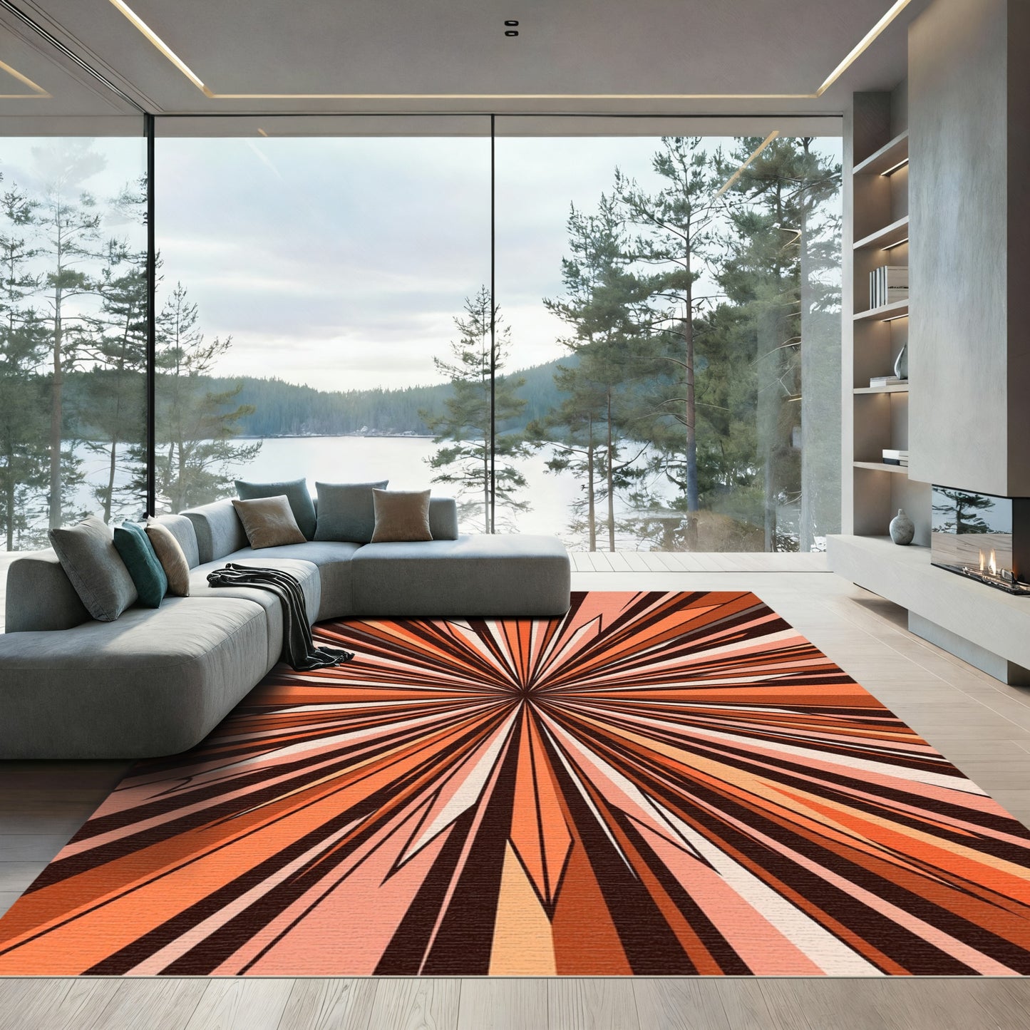 Warm Orange Sunburst Starburst Rug