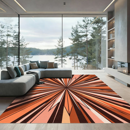 Warm Orange Sunburst Starburst Rug