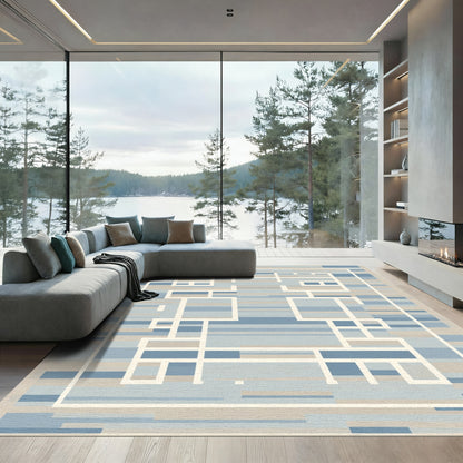 Soft Blue Linear Geometric Layout Rug