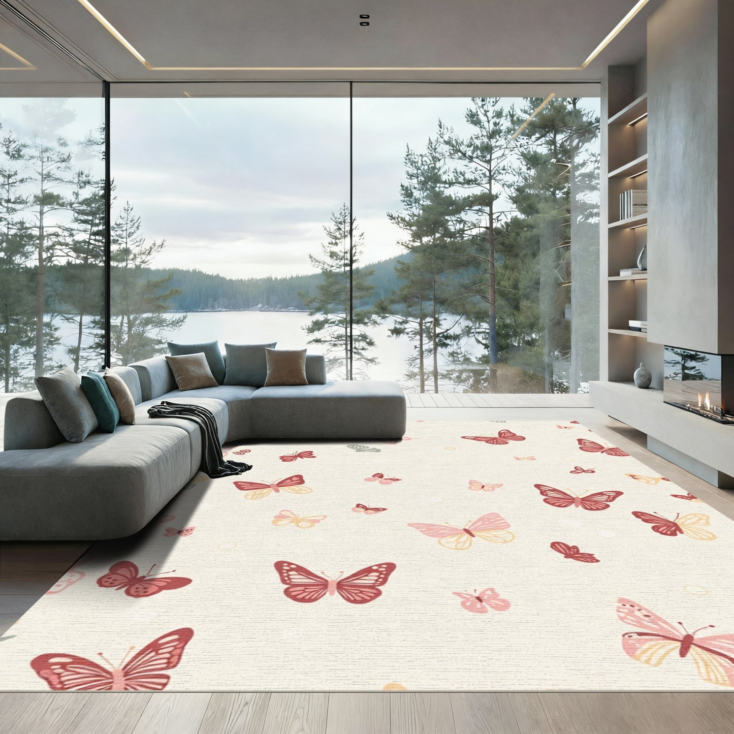 Whimsical Pastel Butterfly Garden Rug