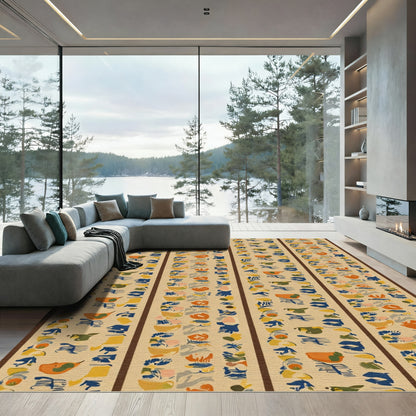 Abstract Ochre Blue Organic Stripe Rug