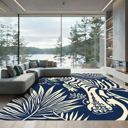 Navy Cream Tiger Jungle Foliage Rug