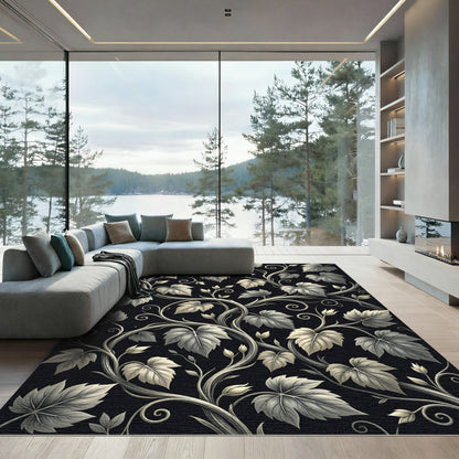 Elegant Cream Vine Leaf Tapestry Rug