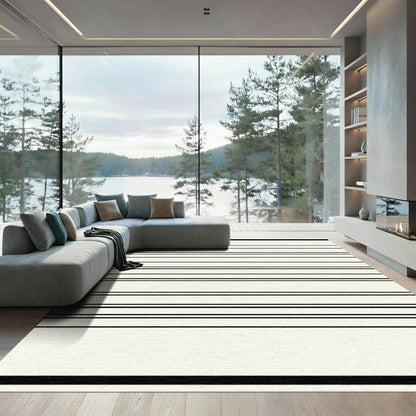 Cream and Black Stripe Rug