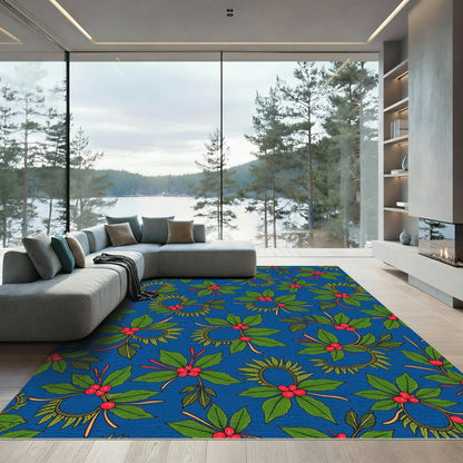 Vibrant Blue Holly Berry Garland Rug