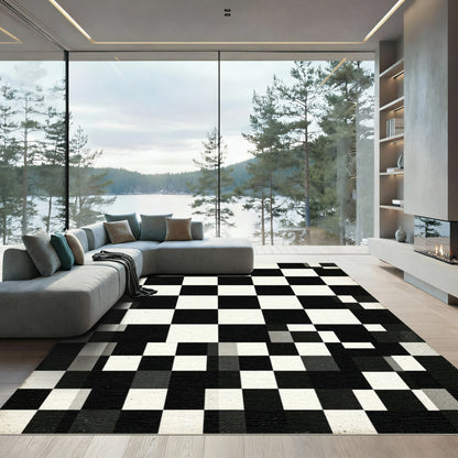 Monochromatic Checkered Grid Graphic Area Rug