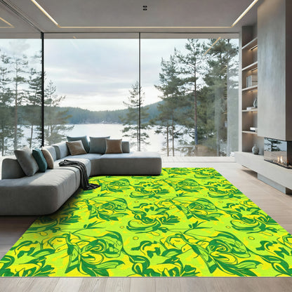 Lime Green Swirling Vine Abstract Rug