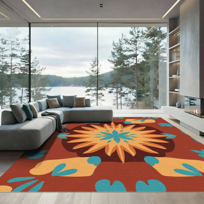 Rich Earthy Sunburst Floral Rug