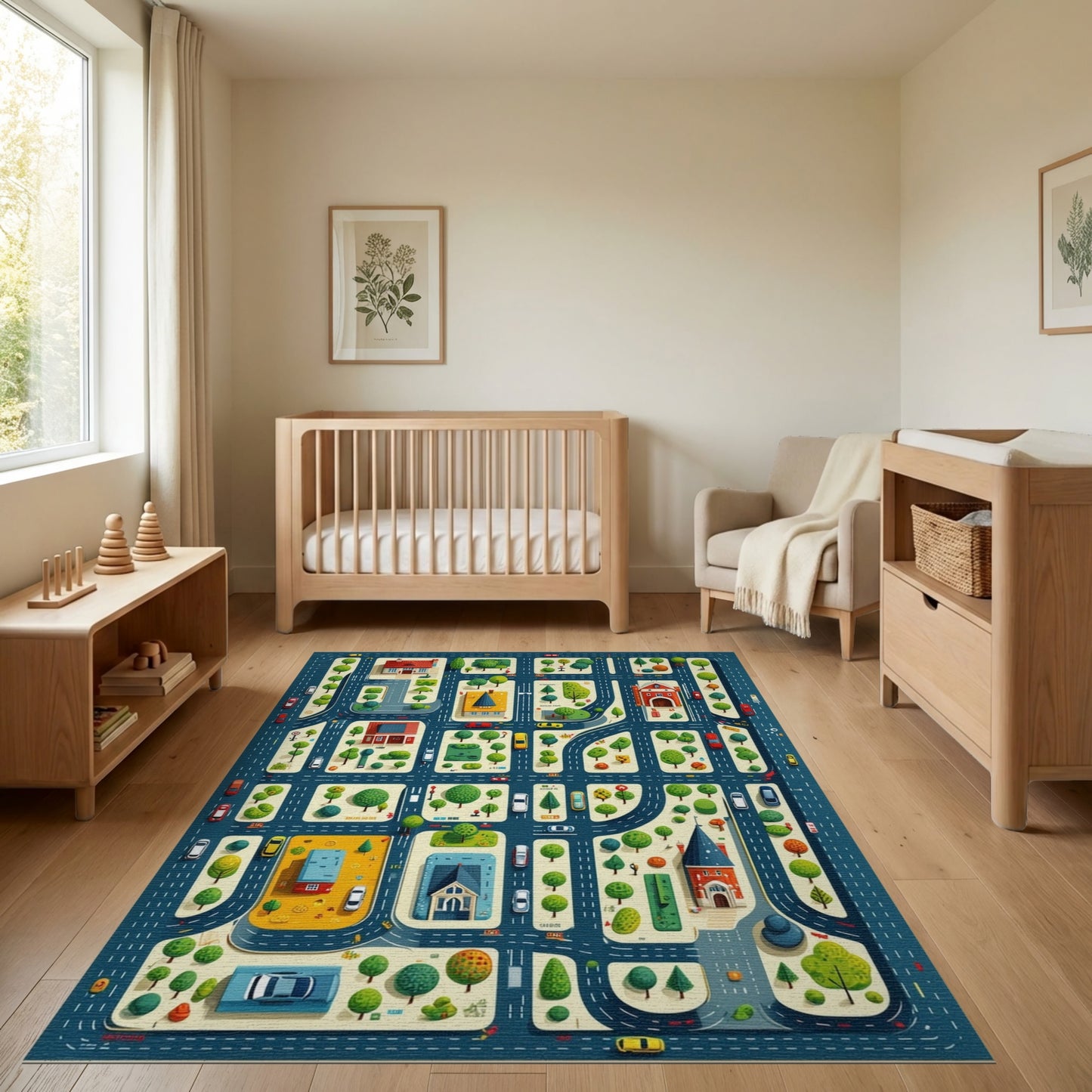 Playful Colorful City Street Map Rug