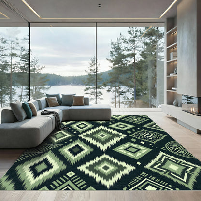 Green Diamond Tribal Medallion Rug