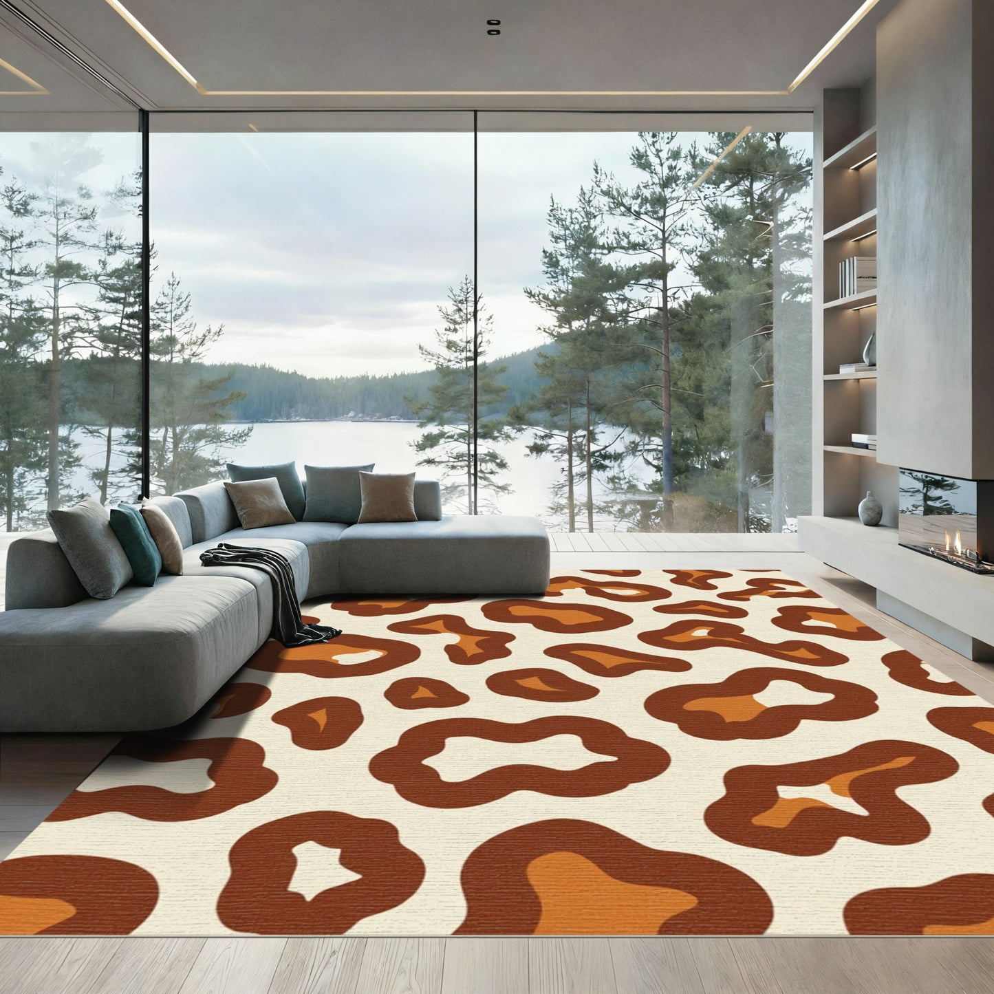 Earthy Brown Abstract Spots Rug
