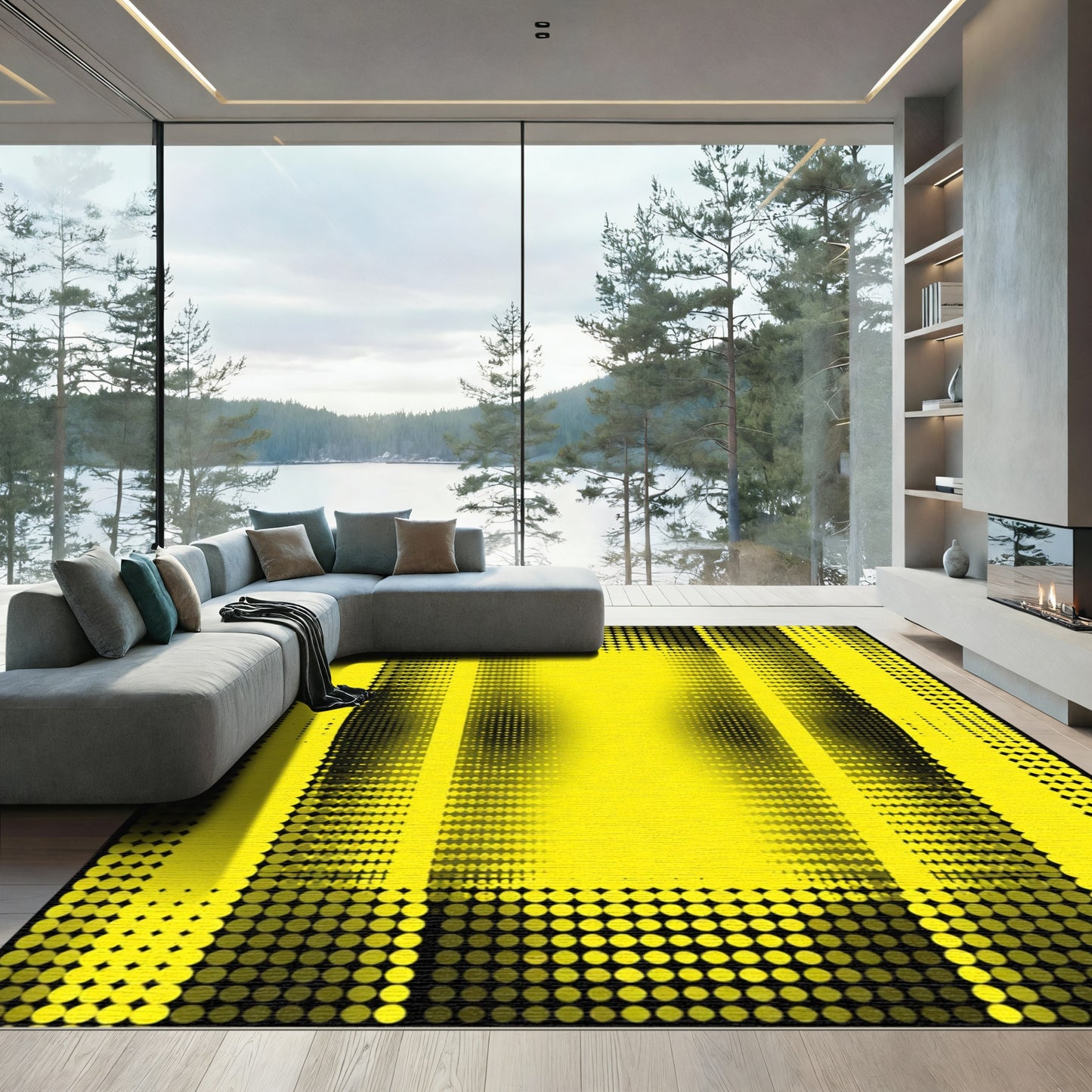Bold Yellow Halftone Columns Rug