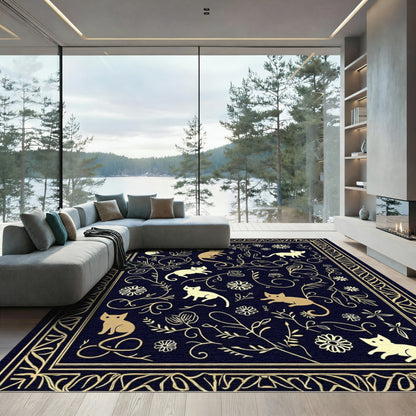 Golden Cats with Floral Scrollwork Rug
