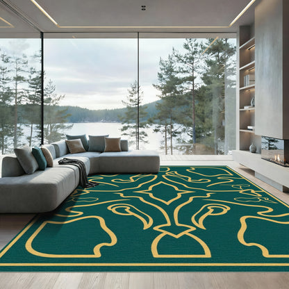 Emerald Gold Floral Symmetry Rug