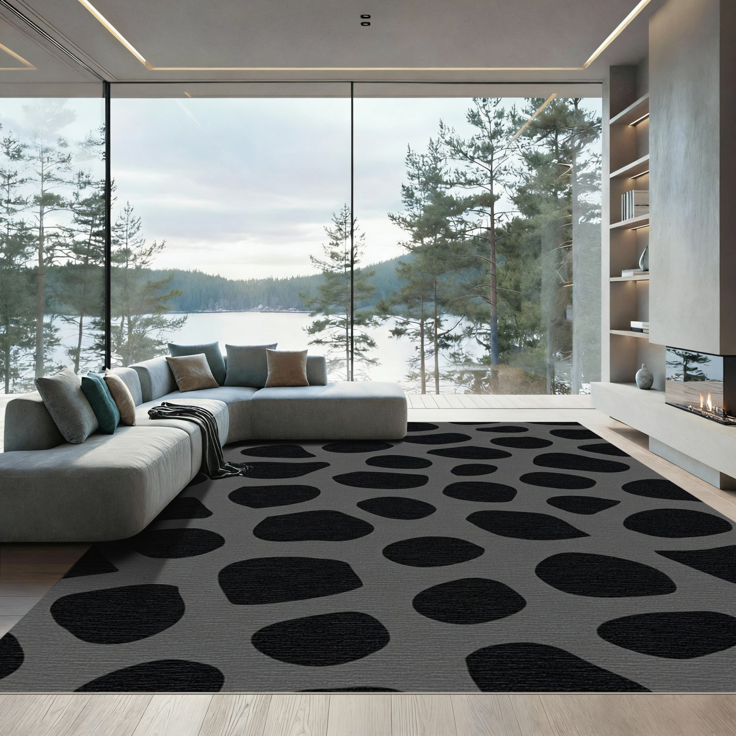 Dark Gray Abstract Spots Rug